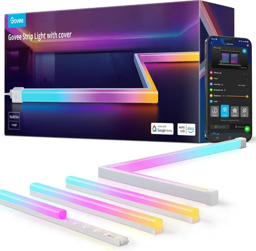 Vista 9 de Govee RGBIC - Tira de luces LED de 9.8 pies con cubiertas, luces LED inteligentes que funcionan con Alexa y Google Assistant, canal difusor