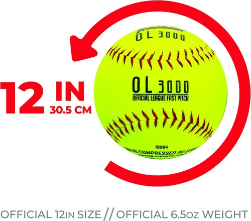 Vista 5 de Franklin Sports Pelotas de sóftbol oficiales para juego - OL3000 Fastpitch de 12" Pulgadas Pelotas amarillas de sóftbol de tamaño oficial +