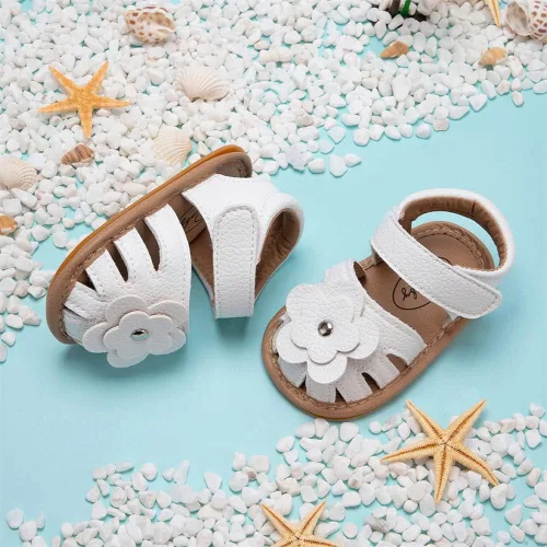 Vista 4 de Meckior Sandalias de verano con punta abierta y suave de piel sintética para bebés y niñas pequeñas