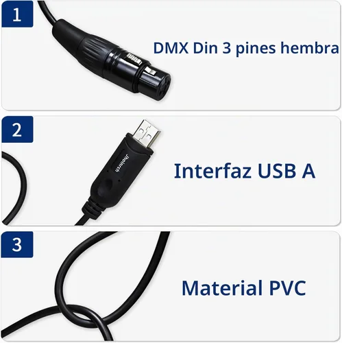 Vista 4 de Cable adaptador de interfaz USB a DMX con chip FT232RNL compatible con Freestyler/QLC+/ Dmxcontrol/Soundswitch/Lightkey/Lightjams (10FT/3M)