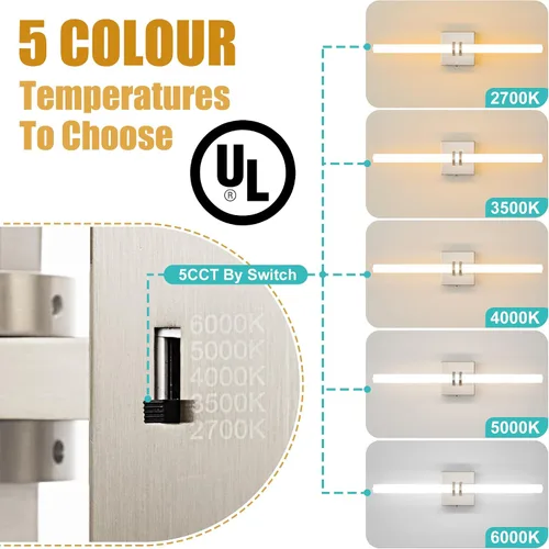 Vista 5 de Lámparas de baño, níquel cepillado de 18 W, LED de 360 °, iluminación completa, moderna aplique de pared lámpara de tocador con 5