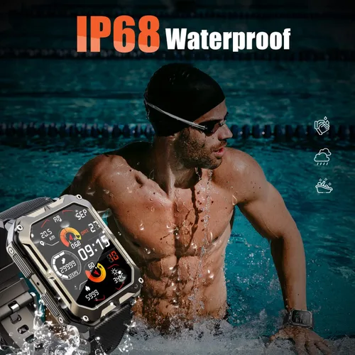 Vista 8 de meoonley Reloj inteligente militar resistente para hombres, reloj deportivo con respuesta/llamada IP68 1.83 pulgadas, rastreador de fitness