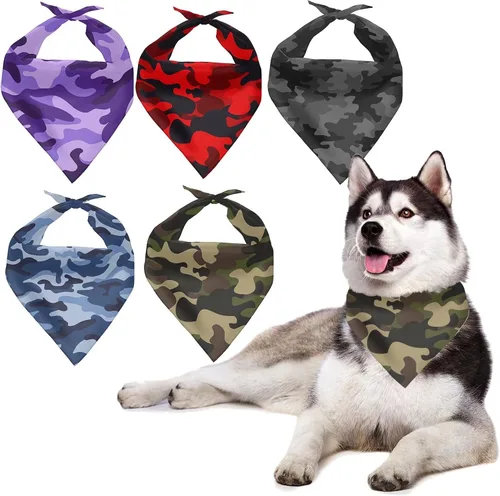 Vista 6 de Howilath Juego de 5 unidades de bandana para perro, bufanda de perro con diseño de piel de animal, bandana triangular lavable con divertido