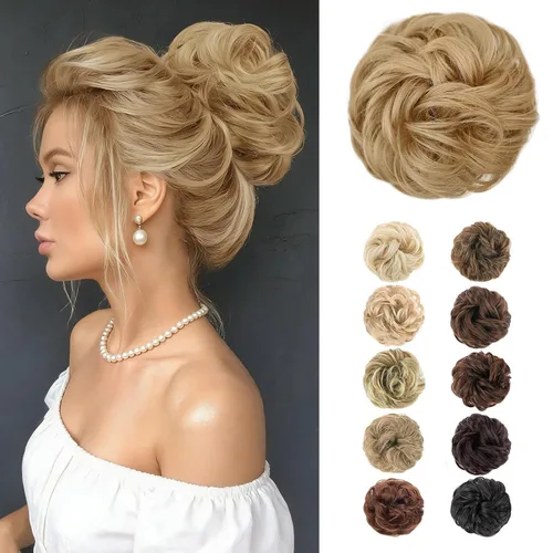 Vista 53 de MORICA Moño desordenado, extensiones de moño sintético para mujeres (rubio beige ceniza)
