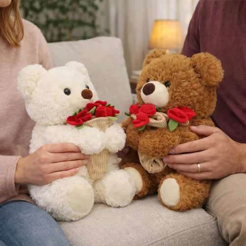 Vista 8 de Ramo de peluche de oso de peluche, ramo de peluche de rosas, sombrero de flores romántico, peluche de oso, perfecto como cumpleaños y vacaciones