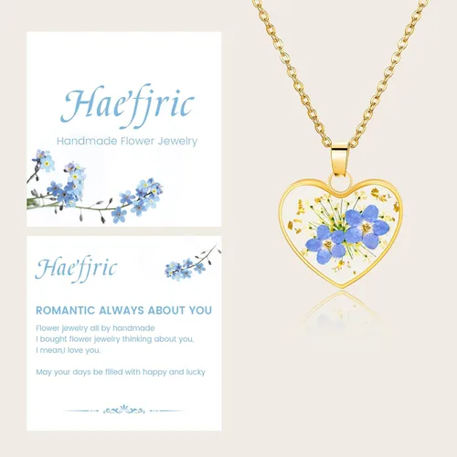 Vista 85 de Collar de flores silvestres prensadas con encaje de Forget-Me-Not y Queen Anne Collar de flores prensadas de oro Collares hechos a mano