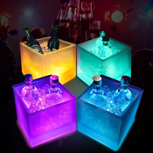 Vista 7 de SMETA Cubo de hielo LED para champán cerveza vino botella que cambia de color cerveza 5L enfriador de gran capacidad con LED, cubo de hielo portátil