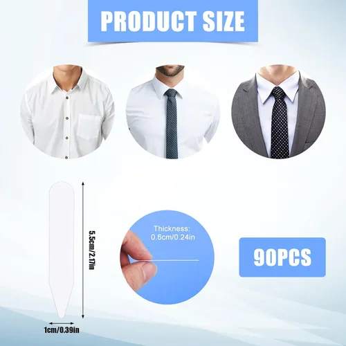 Vista 2 de Gosknor 90 piezas de insertos de camisa de vestir, refuerzos de camisa de plástico invisibles, insertos de polo flexibles, soporte de camisa