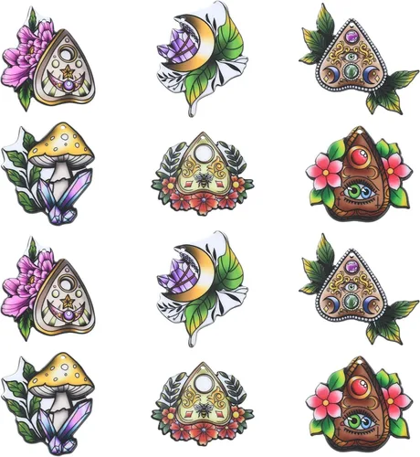 Vista 16 de Ipotkitt 100 dijes acrílicos de flores coloridas en forma de flor de primavera, dijes florales de plantas y hojas con adornos de latón