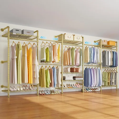 Vista 7 de Timate F5 Perchero de ropa expandible montado en la pared con 8 estantes ajustables y 4 varillas colgantes expandibles, perchero de ropa de tubería