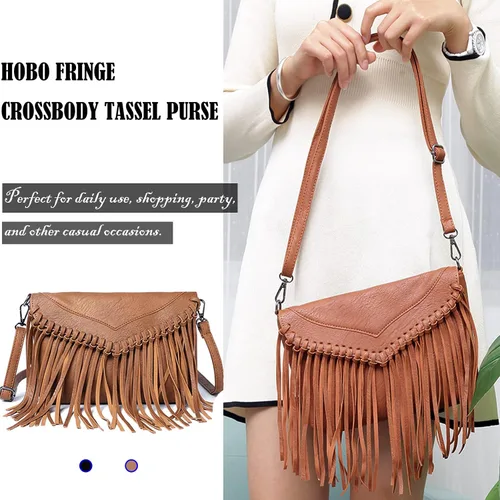 Vista 6 de Lytosmoo Fringe Purse for Women Vintage Leather Tassel Handbag Shoulder Bag Fringe Crossbody Bags Hobo Satchel Handbag