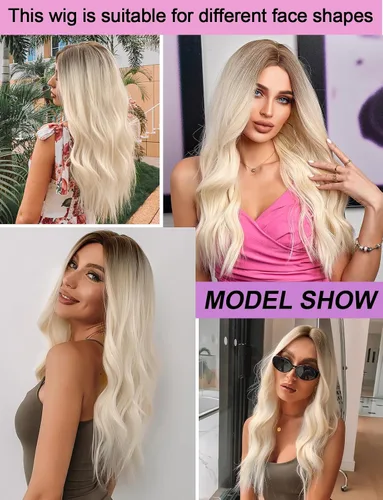 Vista 5 de HAIRCUBE Pelucas rubias largas para mujer, peluca de cabello sintético rizado y ondulado para uso diario
