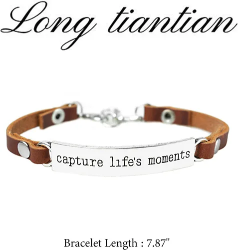 Vista 7 de Long tiantian Pulseras de cuero para mujer, pulseras para mujer, regalos inspiradores para mujeres, adolescentes, adorno grabado, joyería bohemia