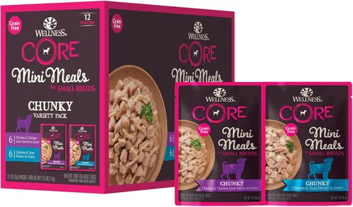 Vista 12 de Wellness CORE - Paquete variado de mini comidas en paté para razas pequeñas, comida húmeda para perros adultos, sin granos, natural, 3 onzas