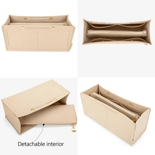 Vista 3 de LEXSION Organizador de fieltro para bolso, organizador de bolso con bolsillo desmontable con cremallera para ONTHEGO PM, 3 tamaños 8034, beige