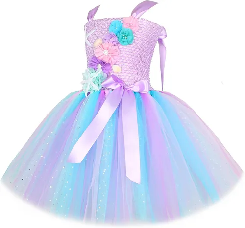 Vista 3 de Disfraz de sirena para niñas, regalos de fiesta de cumpleaños, tutú de Halloween, vestido de princesa