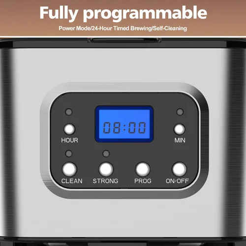 Vista 4 de Cafetera programable de 10 tazas, cafetera de goteo para el hogar