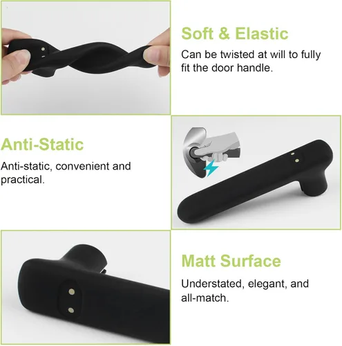 Vista 4 de Fundas para manijas de puerta, 2 guantes de silicona con bonito diseño de máscara de seguridad, cubierta de perilla antiestática para manijas