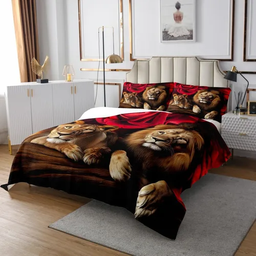 Vista 3 de Erosebridal Juego de ropa de cama tamaño individual con estampado de flores rojas y rosas rojas, microfibra suave de lujo, color negro y marrón