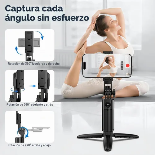 Vista 4 de Trípode de seguimiento facial automático con rotación de 360 grados para iPhone. Kit de vlogging de fotos para teléfono celular con control remoto