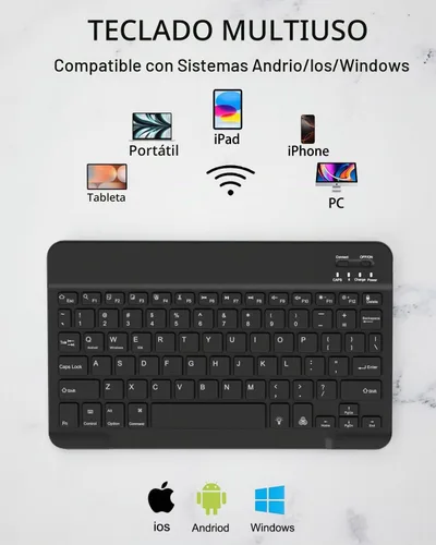 Vista 4 de Funda universal para tablet con teclado de 9, 9.7, 10.1, 10.2, 10.4, 10.5, 10.9, 11 pulgadas, con teclado Bluetooth retroiluminado de 7
