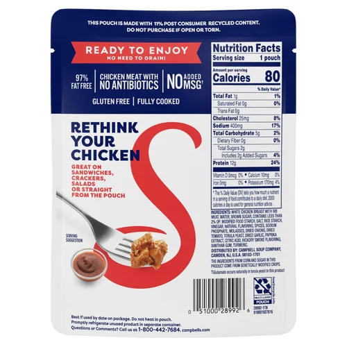 Vista 3 de Swanson Pollo Blanco en Trozos Ahumado con Hickory para Barbacoa Totalmente Cocido, Bolsa de 2.6 oz (Paquete de 12)