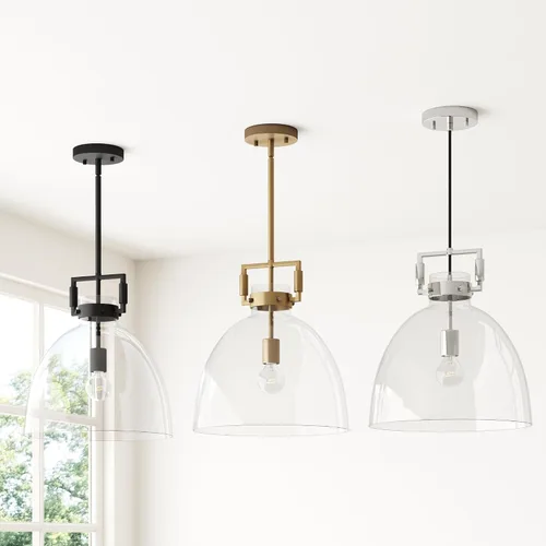 Vista 7 de Nathan James Leigh Iluminación Colgante, Luz Colgante de Techo Negra con Pantalla de Vidrio de Gran Tamaño y Cable Ajustable, para Isla de Cocina