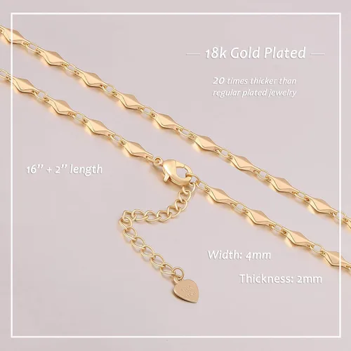 Vista 3 de Gargantilla de oro de 18 quilates, joyería delicada para mujeres de 16 pulgadas, con dije, cadena de eslabones