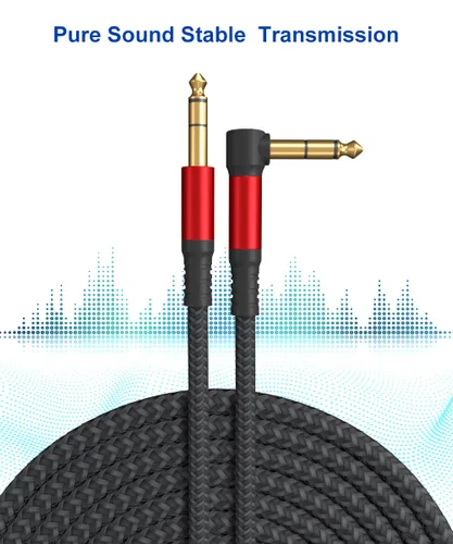 Vista 4 de Cable de guitarra TRS de 1/4 pulgadas, paquete de 2 cables de instrumento, cable AMP de guitarra recto a ángulo recto, cable de audio estéreo