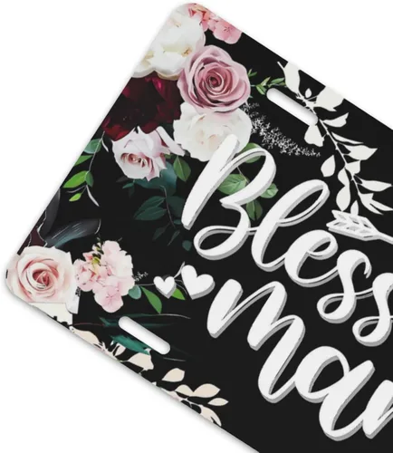 Vista 4 de Placa de matrícula bendita de flores de mamá, placa de aluminio floral, cubierta de placa de matrícula delantera para automóvil de metal, accesorio