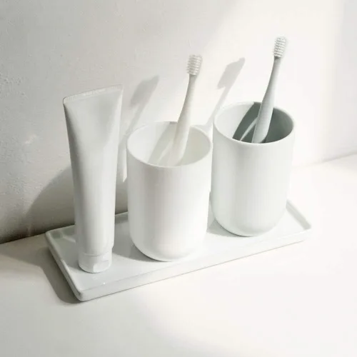 Vista 4 de Bandeja de cerámica para velas, rectangular pequeña, organizador de mármol blanco para velas, jabón, joyas, perfumes, toallero, bandeja decorativa