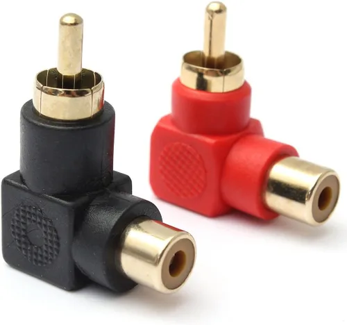 Vista 2 de exgoofit Conectores RCA macho a RCA hembra adaptadores de enchufe de ángulo recto M/F codo de 90 grados chapado en oro (5 negros + 5 rojos)
