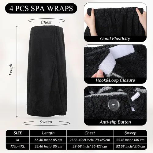 Vista 2 de 4 toallas envolventes para mujer, bata de spa con cierre ajustable, parte superior elástica, envoltura ligera para baño y ducha
