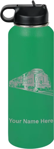 Vista 59 de LaserGram Botella de agua personalizada, tren de carga, acero inoxidable de doble pared aislada al vacío con popote superior, regalo grabado
