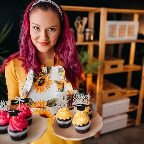 Vista 7 de Paquete de 24 adornos para cupcakes de clase de 2026 con purpurina 2026 para diploma de graduación 2026, selecciones para cupcakes para graduación