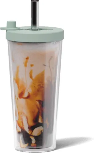 Vista 12 de Dodoko Taza de té Boba/Bubble reutilizable – 17 oz con tapa y pajita; taza de café frío/batido para llevar, color azul brisa