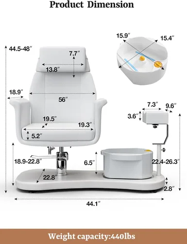 Vista 2 de OKAKOPA Silla de pedicura sin fontanería para tecnología de uñas, estación de pedicura portátil con soporte de pedicura y cuencos, silla de spa