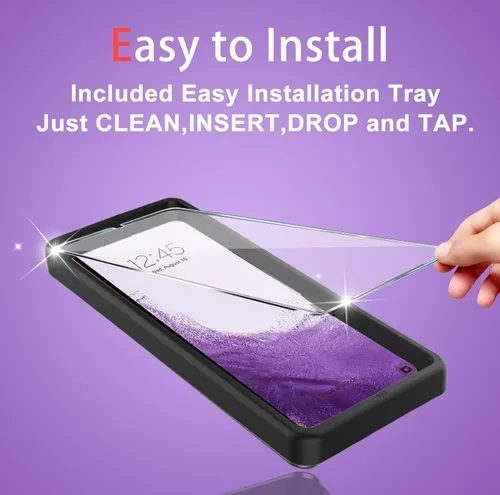 Vista 5 de Paquete de 3 protectores de pantalla para Galaxy S22, paquete de 3 protectores de lente de cámara con bandeja de fácil instalación, compatible