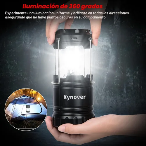 Vista 6 de Paquete de 4 linternas solares para campamento, LED recargables con batería USB/solar/AA, base magnética, gancho para colgar, plegable, impermeable