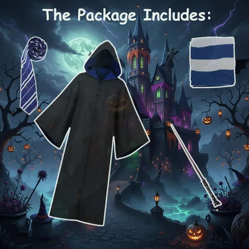 Vista 3 de OYYJIG Magician Robe for Adult Teens, Wizard School Costume for Men Women,Four Magic College Styles Cloak Witch Hooded Cape