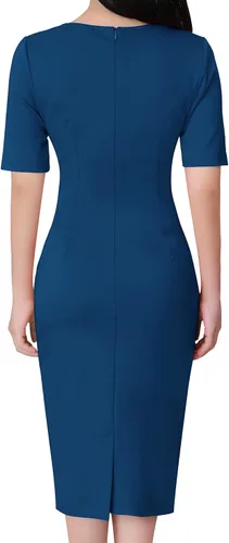 Vista 4 de VFSHOW Vestido de tubo ajustado con cremallera frontal y lazo en la cintura para mujer, para el trabajo, negocios, oficina, bodycon