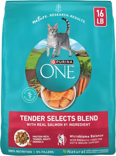 Vista 12 de Purina ONE Alimento seco natural para gatos, Tender Selects mezcla con salmón real, bolsa de 3.5 libras