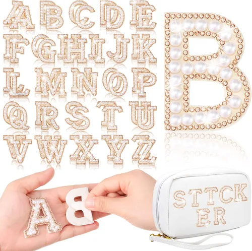 Vista 13 de WILLBOND 52 Piezas Parches Autoadhesivos de Letras con Perlas y Diamantes de Imitación A-Z Calcomanías de Letras con Diamantes de Imitación