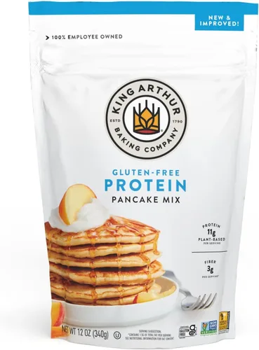 Vista 8 de King Arthur - Mezcla de panqueques de proteína sin gluten, sin modificación genética, sin azúcar añadido y sin lácteos, 12 onzas