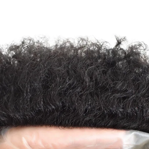 Vista 3 de Unidad de cabello humano para hombres afroamericanos africanos americanos, cabello brasileño afro tupé para hombres negros de 0.236 in de onda de #1
