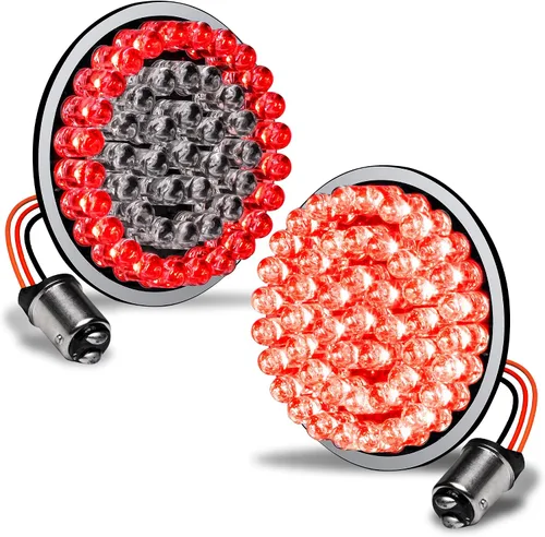 Vista 10 de TRUE MODS 2" 1156 Luz trasera LED anaranjada de señal de giro para Harley Davidson [Juego de par] [Acabado negro] [Estilo bala] Para Harley