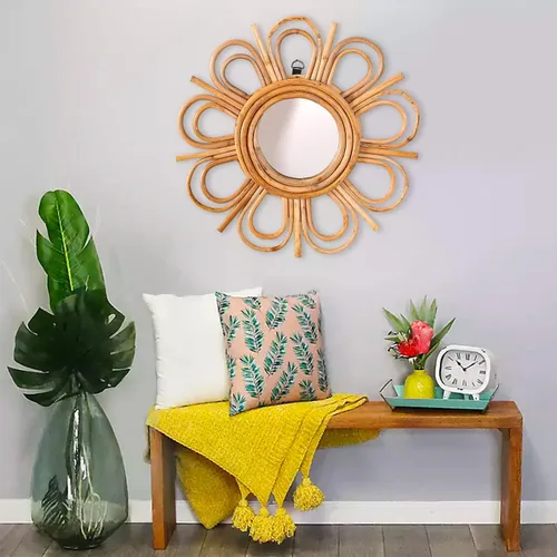 Vista 7 de Madhu International Espejo de pared de ratán, pieza decorativa Negro