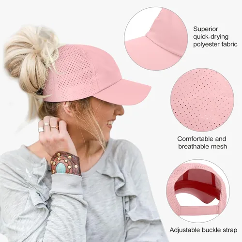 Vista 2 de Gorra de béisbol para mujer, con espalda descubierta, malla y pelo rizado, ajustable, gorra de camionero, de secado rápido