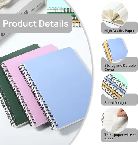 Vista 3 de miikoul Paquete de 12 cuadernos en espiral A5 rayados, 8.3" x 5.5", 60 hojas/120 páginas de papel con líneas anchas, cuadernos en espiral, papel