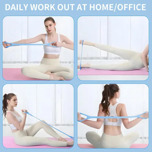 Vista 6 de Figura 8 Banda de resistencia de fitness con asas, cuerda elástica de entrenamiento de brazo y espalda para entrenamiento de barra pura, pecho